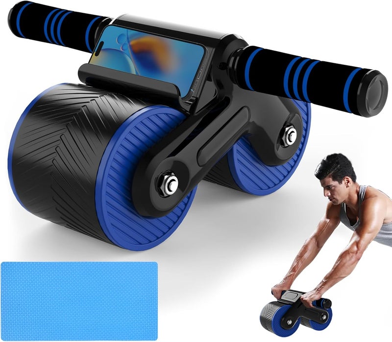 JM Auto Rebound Exercise Roller Wheels - Ab Roller Fitness Equipment for Core Strength Training Home Gym Fitness Equipment with Kneeling Mat Accessories Exercise Roller Wheels for Men and Women - Image 1